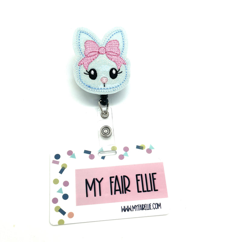 Pink Bow Blue Bunny // Badge Buddy