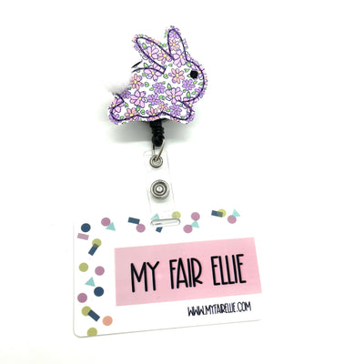 Purple Floral Print Bunny // Badge Buddy