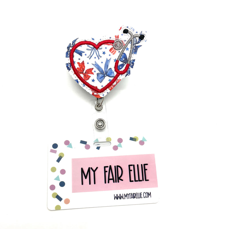 USA Bow Print Stethoscope Heart // Badge Buddy