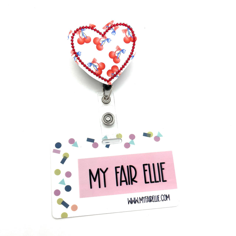 Cherries & Bows Print Heart // Badge Buddy
