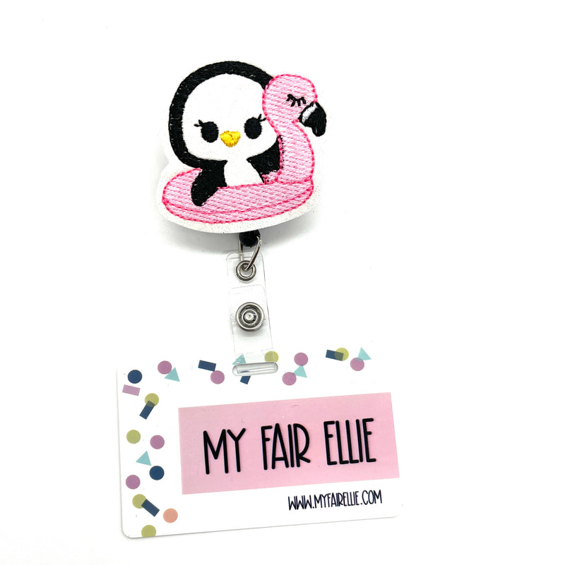 Penguin in Flamingo Float // Badge Buddy