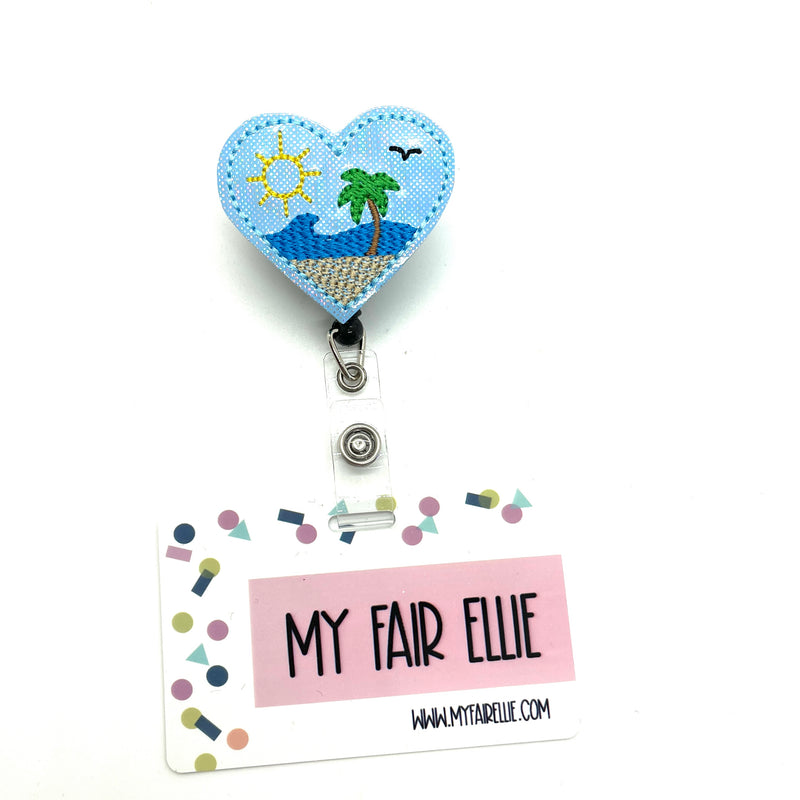 Palm Tree & Sun Beach Heart // Badge Buddy