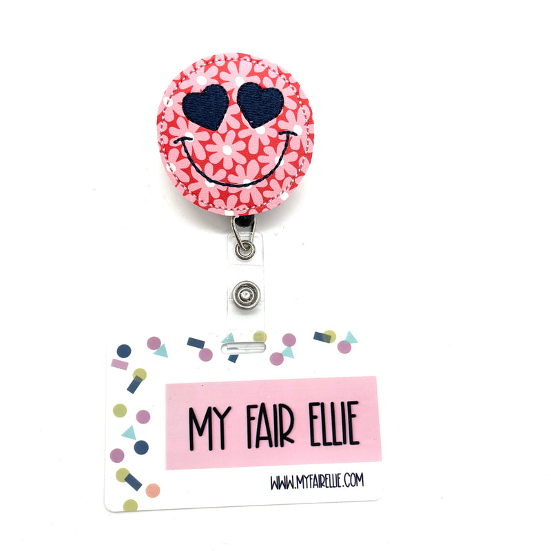 Heart Eye Pink Floral Print Smile // Badge Buddy