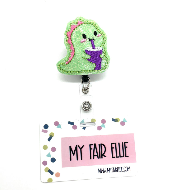 Dino with Drink // Badge Buddy