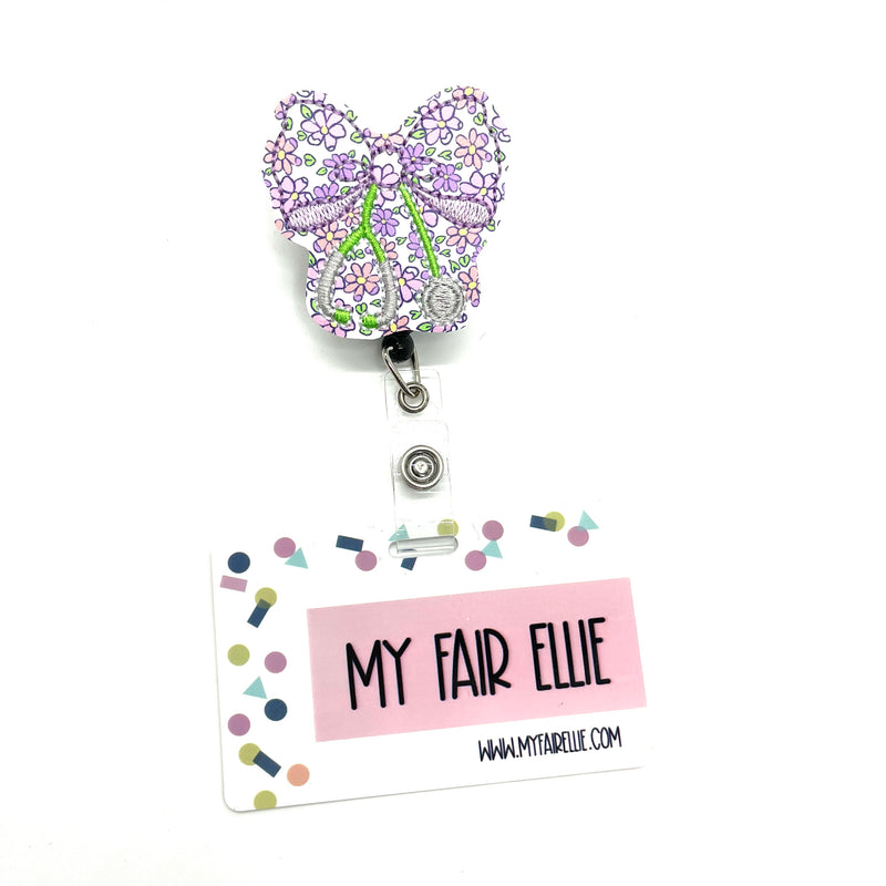Lilac Floral Print Stethoscope Bow // Badge Buddy