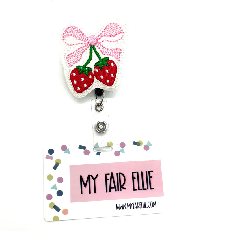 Coquette Bow with Strawberries // Badge Buddy