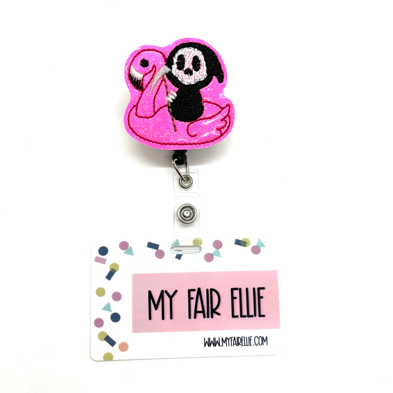 Grim Reaper in Flamingo Float // Badge Buddy