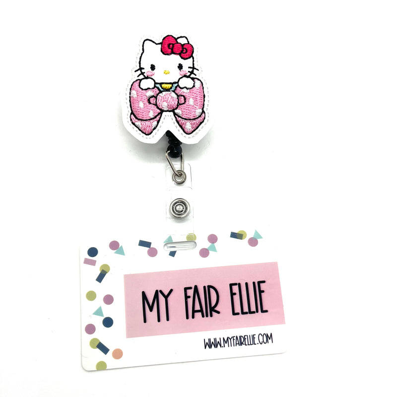 White Kitty with Pink Bow // Badge Buddy
