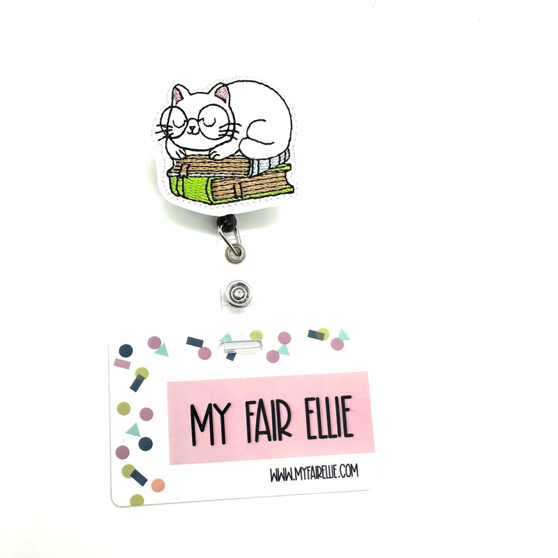 Library Cat // Sleeping Cat on Books // Badge Buddy