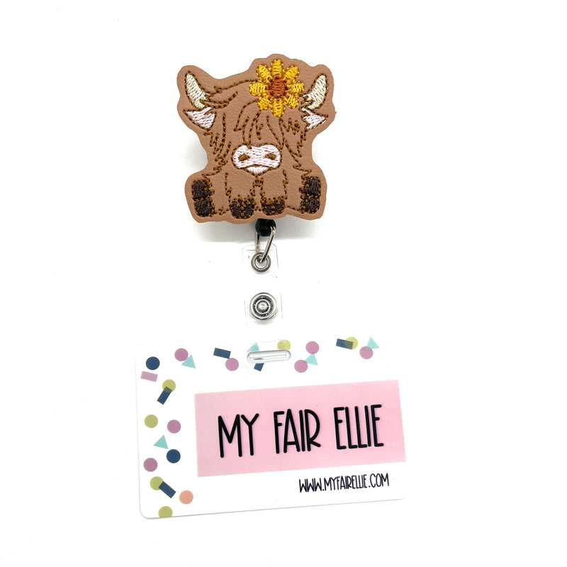Highland Cow with Sunflower // Badge Buddy