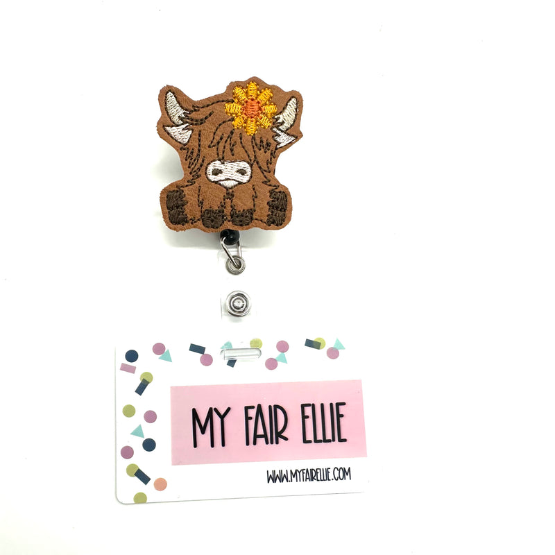 Highland Cow with Yellow Flower // Badge Buddy