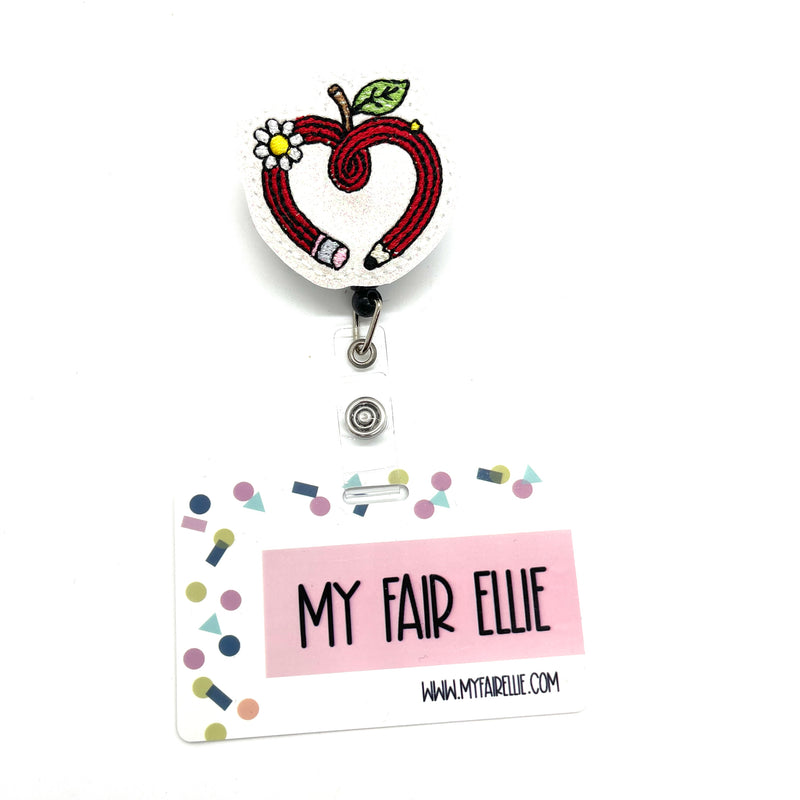 Red Apple Pencil Heart // Badge Buddy