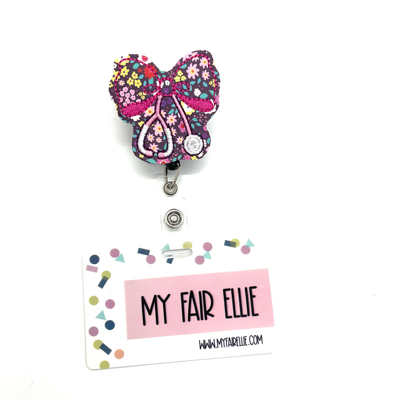 Floral Print Pink Stethoscope Bow // Badge Buddy