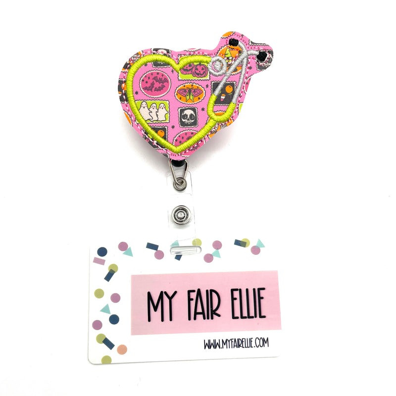 Pink Stamp Print Stethoscope Heart // Spooky // Halloween