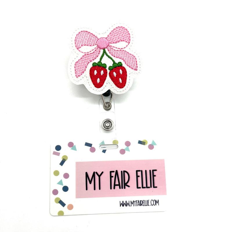 Strawberry Coquette Bow // Badge Buddy