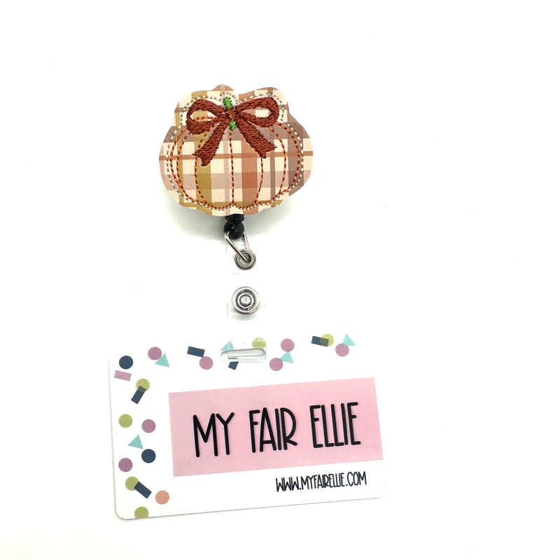 Plaid Pumpkin with Bow // Badge Buddy