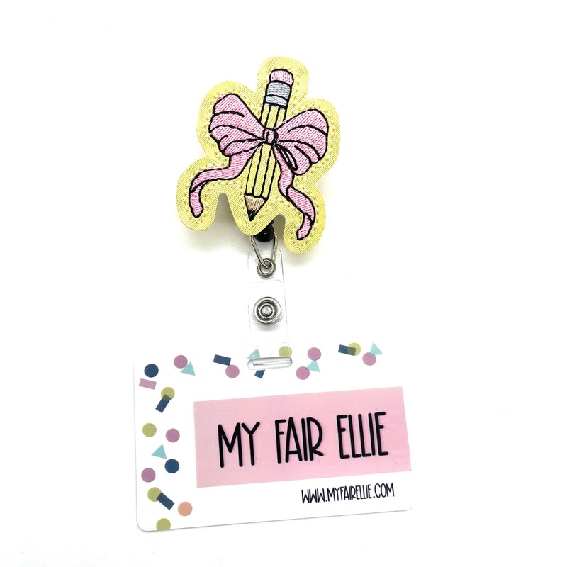 Yellow Pencil with Big Pink Bow // Badge Buddy