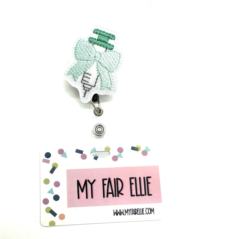 Syringe with Mint Bow // Badge Buddy