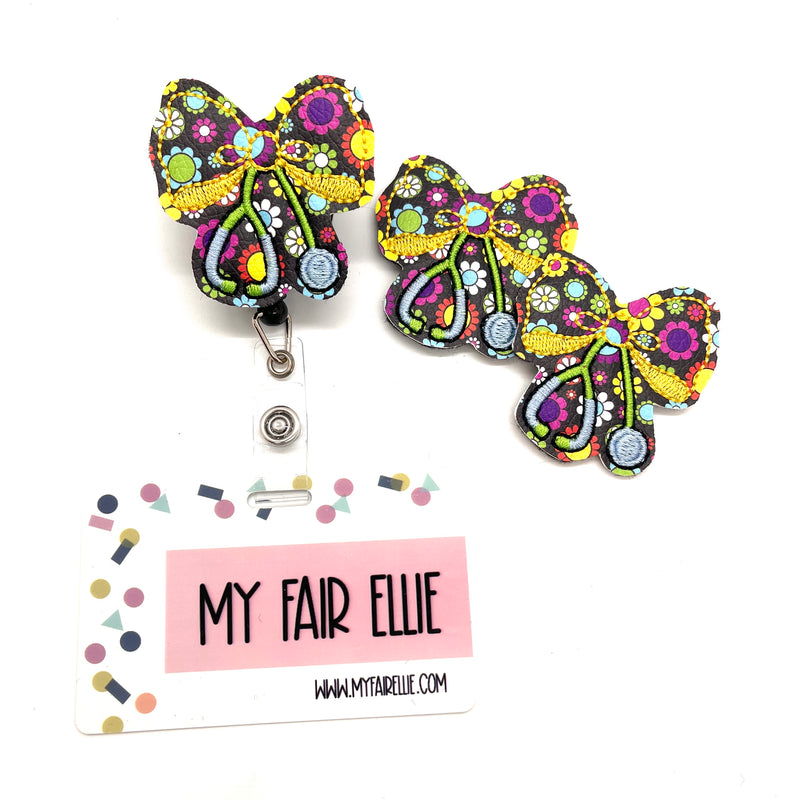 Groovy Daisy Print Stethoscope Bow // Badge Buddy