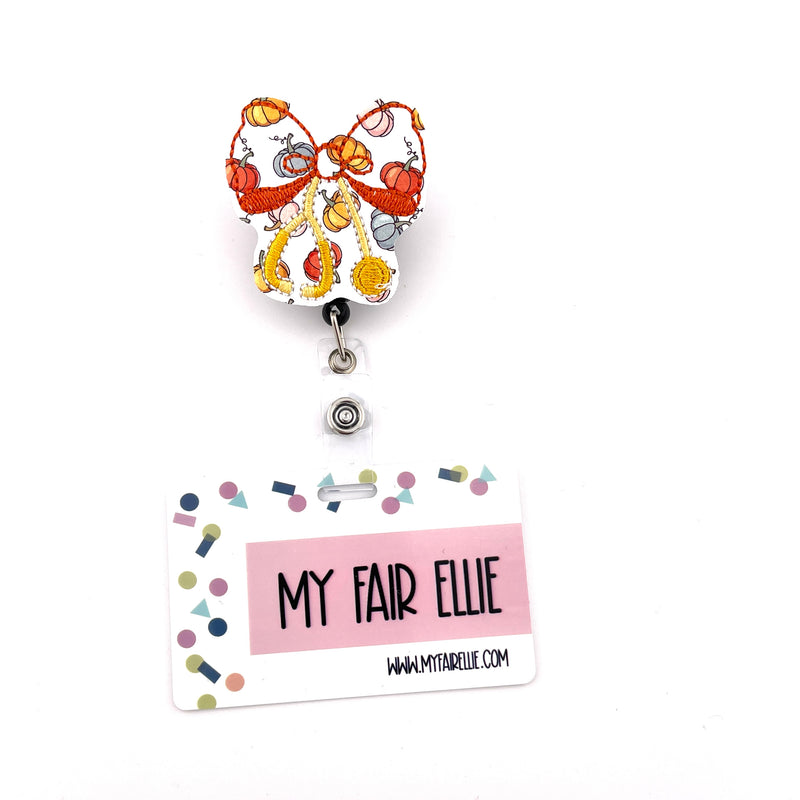Pumpkin Print Stethoscope Bow // Badge Buddy