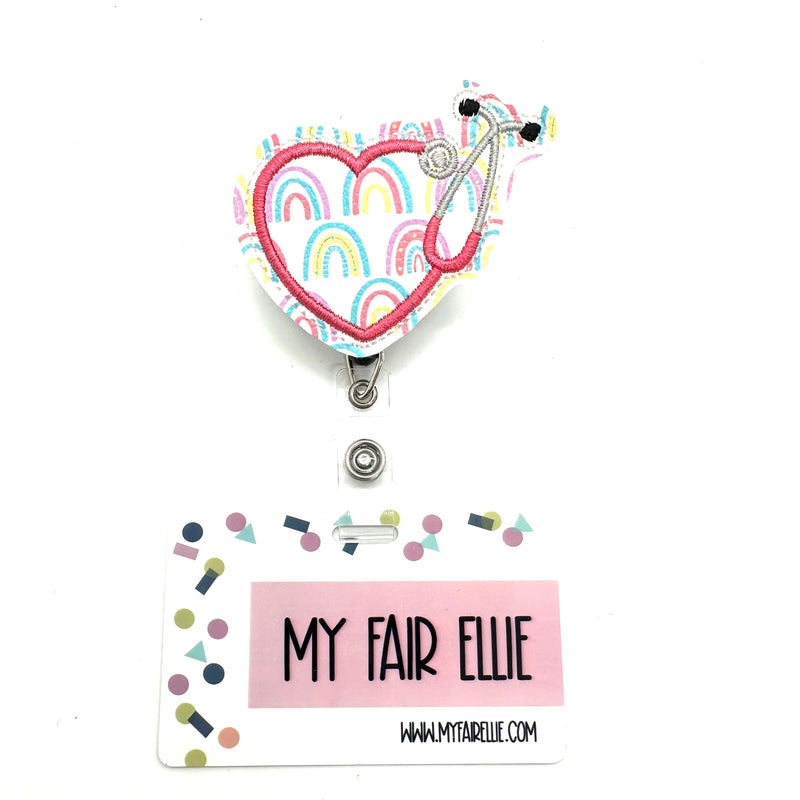 Bright Rainbow Print Stethoscope Heart // Badge Buddy