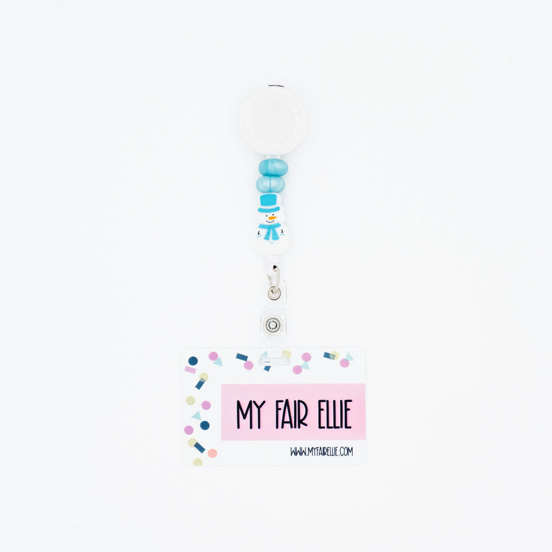 Skinny Blue/Skinny Blue/Snowman Beaded Badge Reel ONLY! // White Badge Reel Base