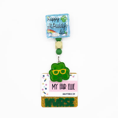 Happy St. Paddy's Day // Clover with Glasses // Badge Buddy