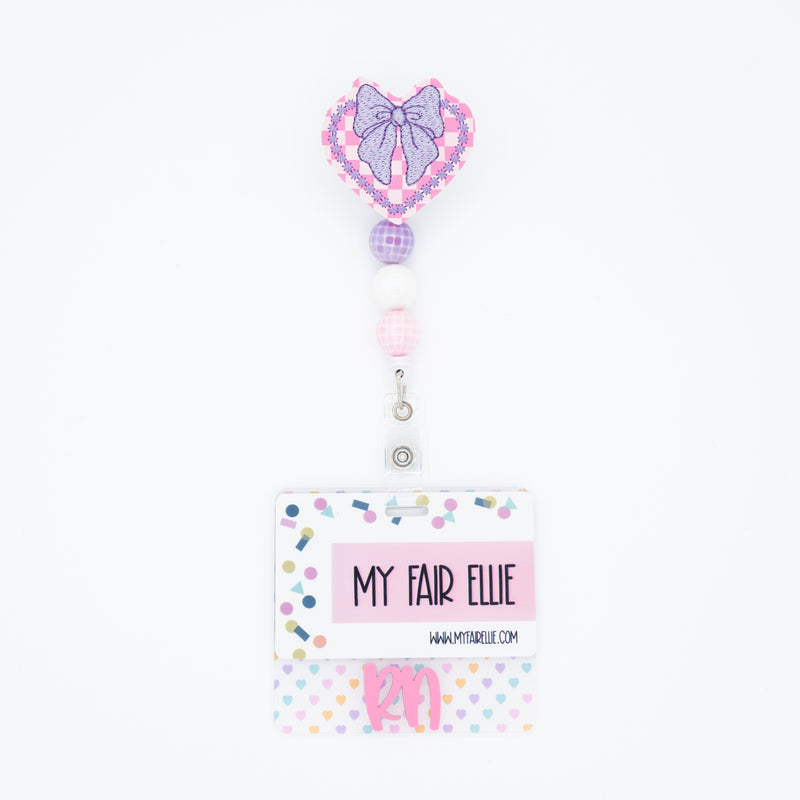 Checkered Print Heart with Bow // Badge Buddy