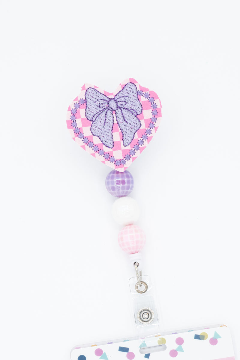 Checkered Print Heart with Bow // Badge Buddy