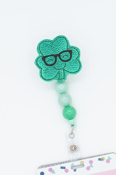 Clover with Glasses // St. Patrick's // Badge Buddy