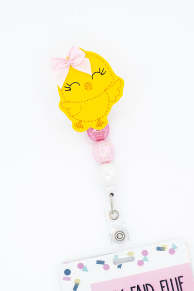 Yellow Chick with Pink Bow // Easter // Badge Buddy