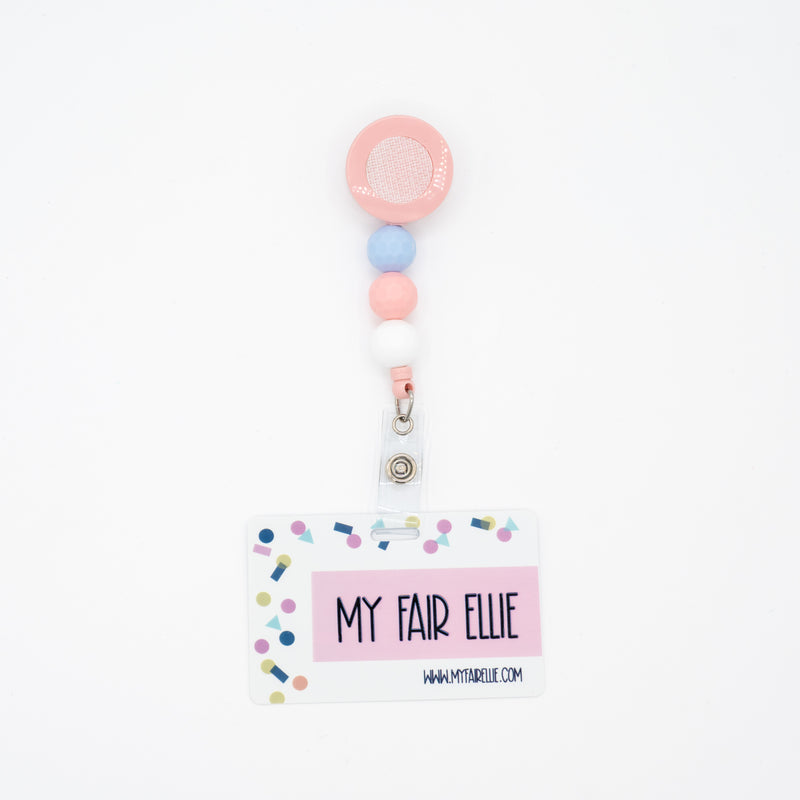 Dimple Baby Blue/Pink/White Silicone Bead Reel ONLY! // Pink Badge Reel Base