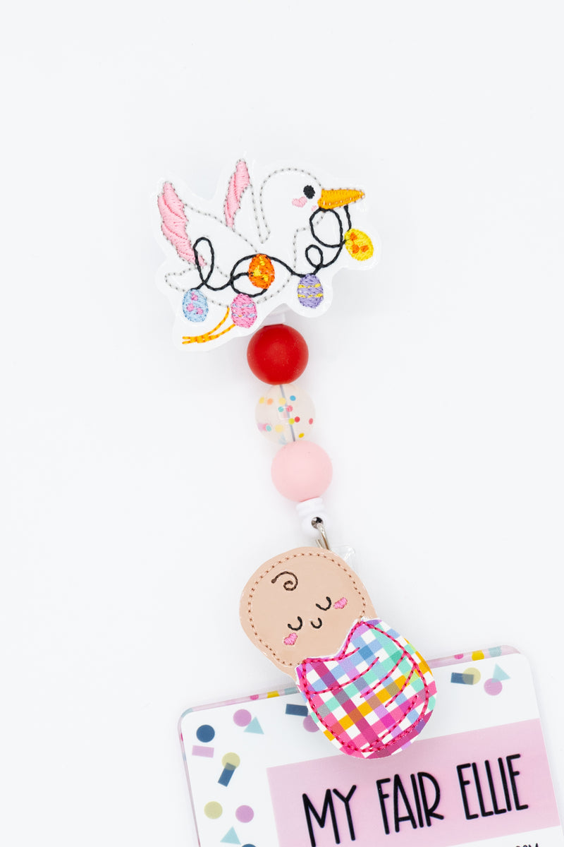 Stork with Eggs // Swaddle Baby // Easter // Badge Buddy