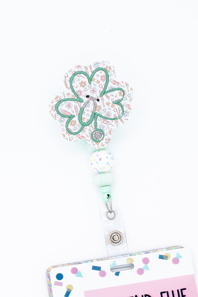 Medical Print Clover Stethoscope // St. Patrick's // Badge Buddy