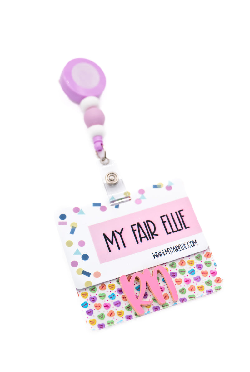 Conversation Hearts with Peachy BUBBLEGUM Font // Badge Backer // 2-4 Week Turnaround Time