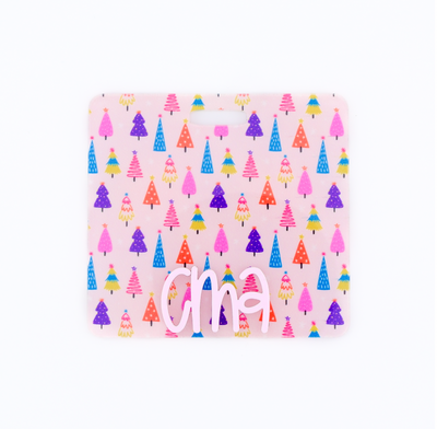 Bright Christmas Trees Backer with Blush Karoline Font  // 2-4 Week Turnaround Time