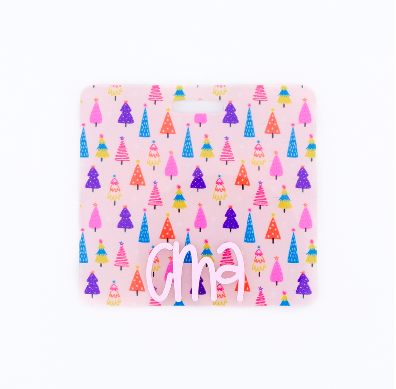 Bright Christmas Trees Backer with Blush Karoline Font  // 2-4 Week Turnaround Time