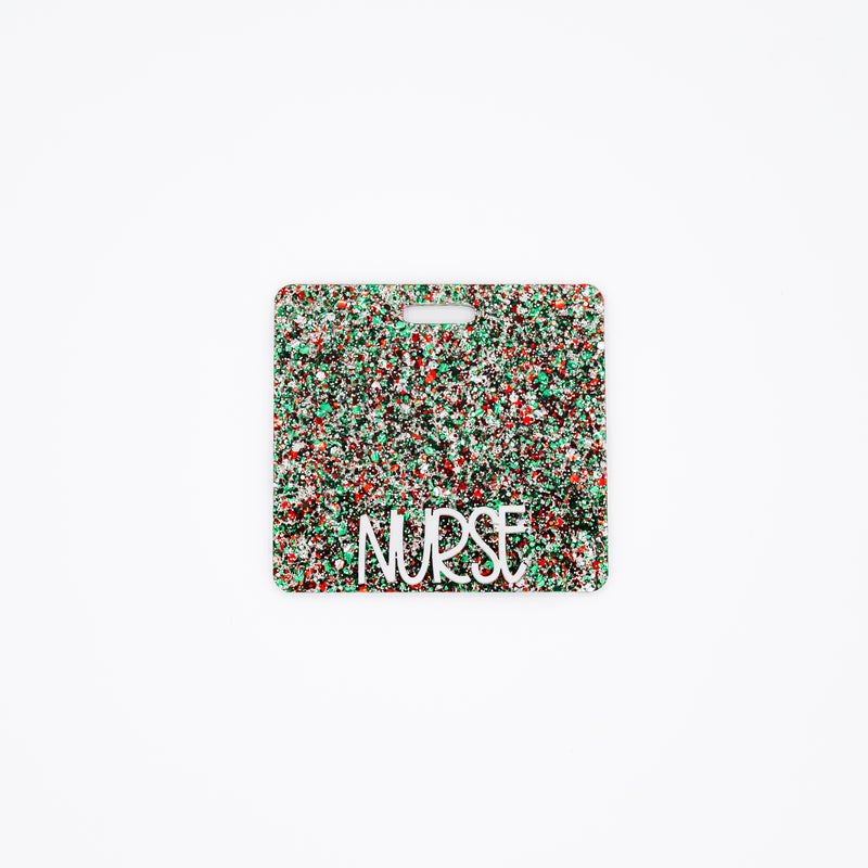 Christmas Daisy Confetti with White Charm Text // Badge Backer // 2-4 Week Turnaround Time