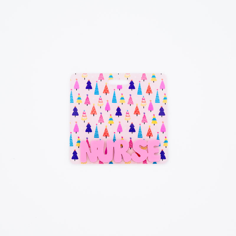 Bright Christmas Trees with Pink Cool Vibes Text // Badge Backer // 2-4 Week Turnaround Time