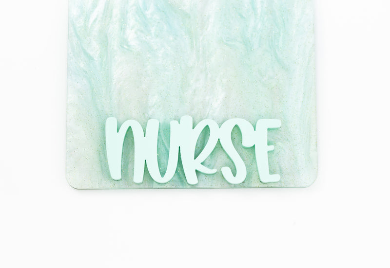 Mint Marble with Peachy Mint Font // Badge Backer // 2-4 Week Turnaround Time