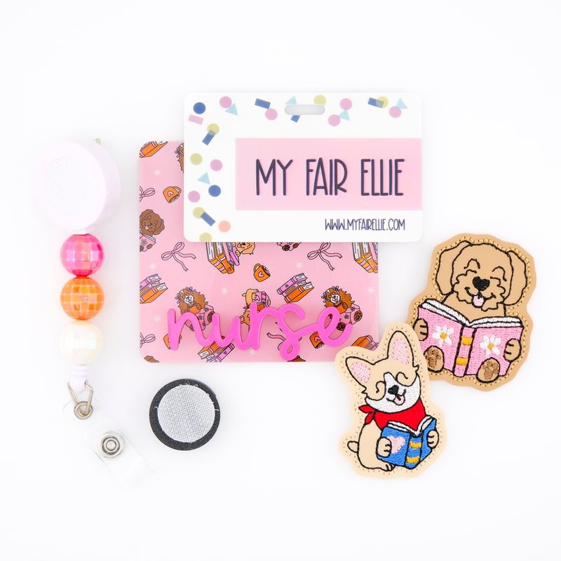 Dogs & Books Backer with Magenta Metallic Cake Pop Font  // 2-4 Week Turnaround Time