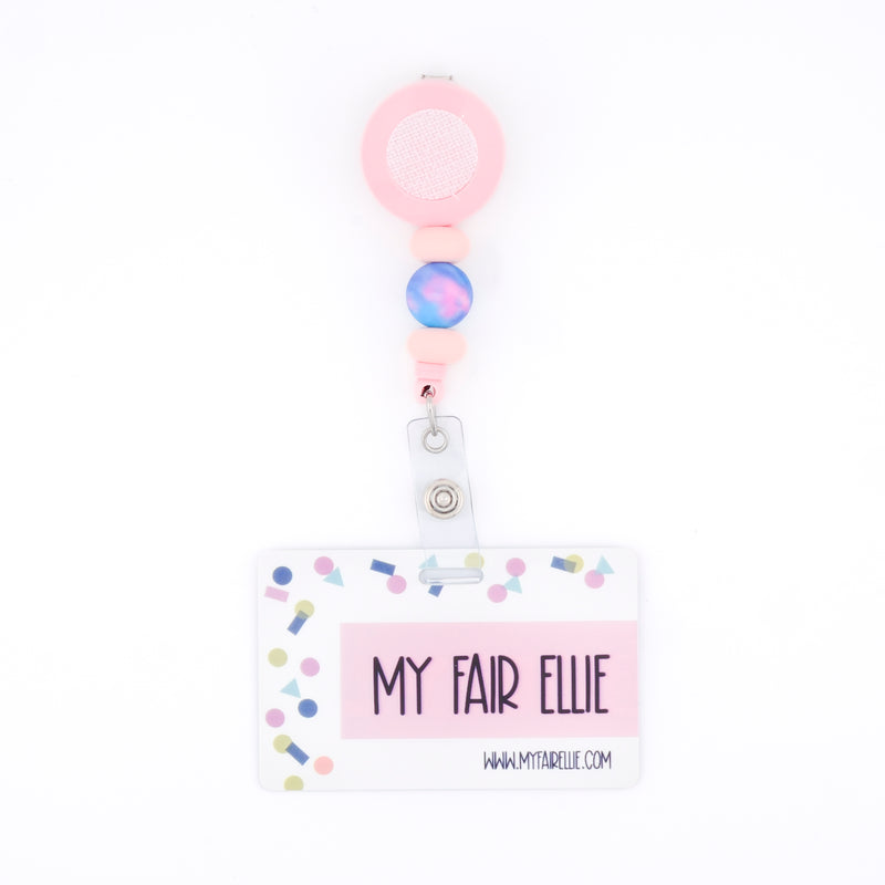 Skinny Pink/Pastel Tie Dye/Skinny Pink Bead Reel ONLY! // Pink Badge Reel Base