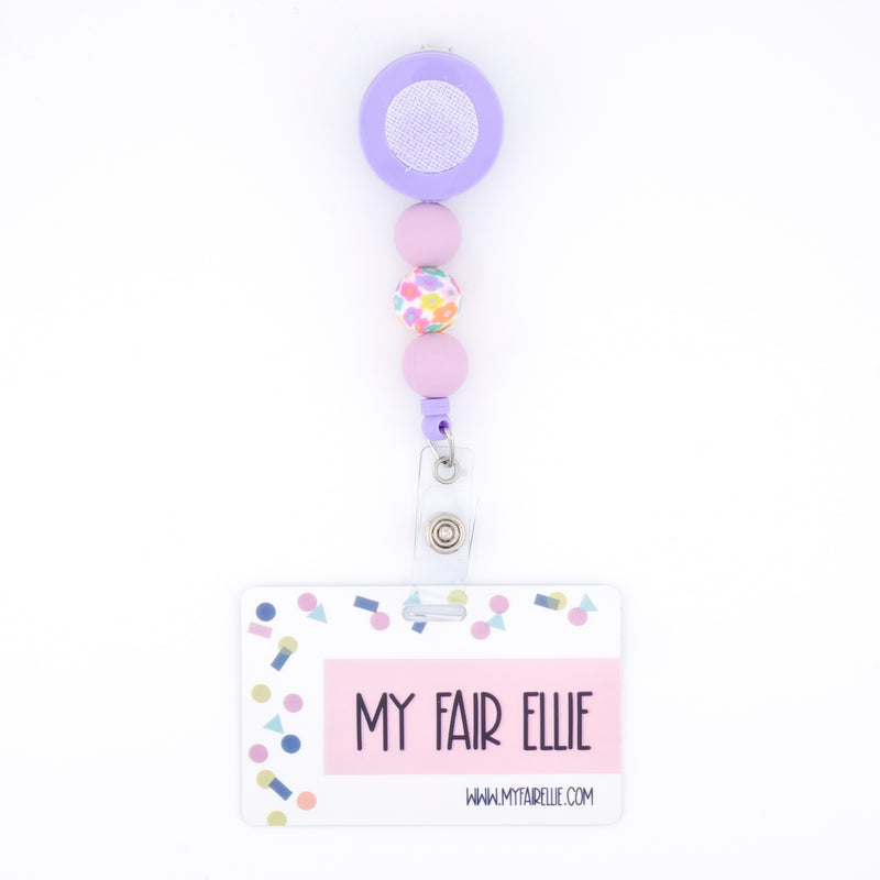 Round Purple/Colorful Flowers/Round Purple Bead Reel ONLY! // Purple Badge Reel Base