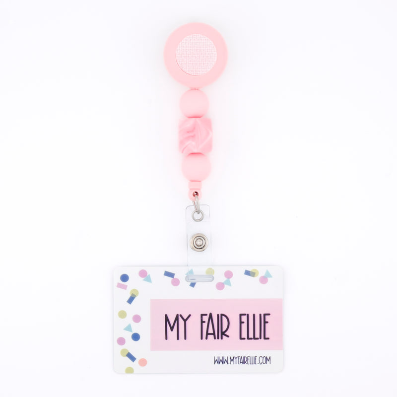 Round Pink/Marble Pink Geo/Round Pink Bead Reel ONLY! // Pink Badge Reel Base