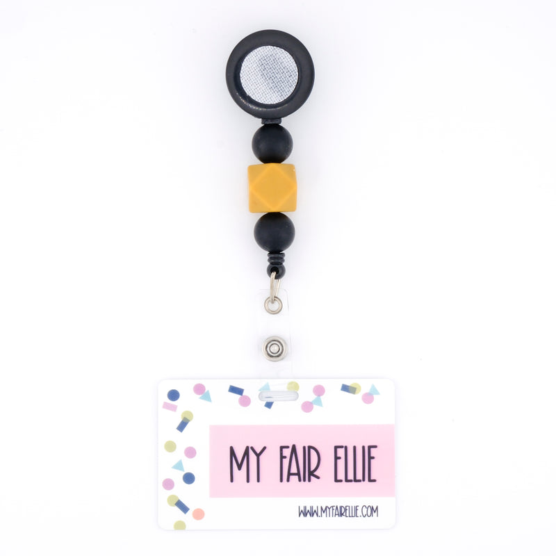 Round Black/Gold Geo/Round Black Bead Reel ONLY! // Black Badge Reel Base