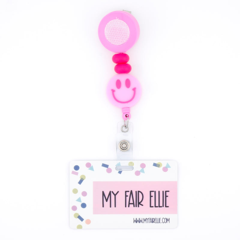 Skinny Pink/Skinny Pink/Smile Face Bead Reel ONLY! // Pink Badge Reel Base
