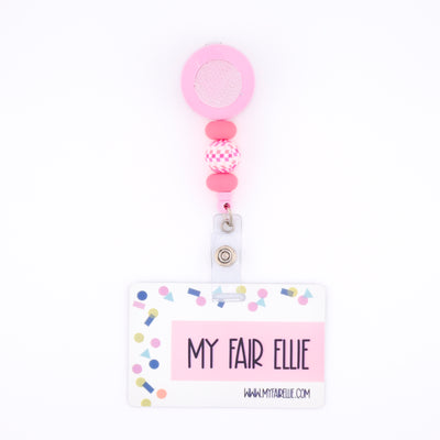 Skinny Pink/Orange Pink Checkered/Skinny Pink Bead Reel ONLY! // Pink Badge Reel Base