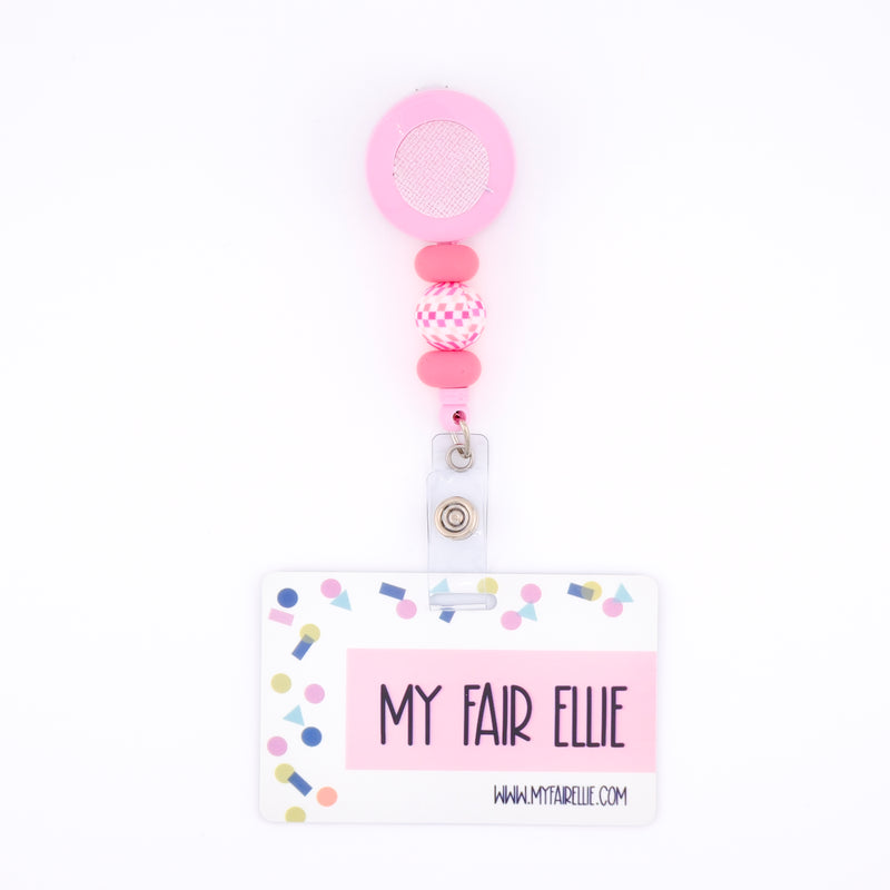 Skinny Pink/Orange Pink Checkered/Skinny Pink Bead Reel ONLY! // Pink Badge Reel Base