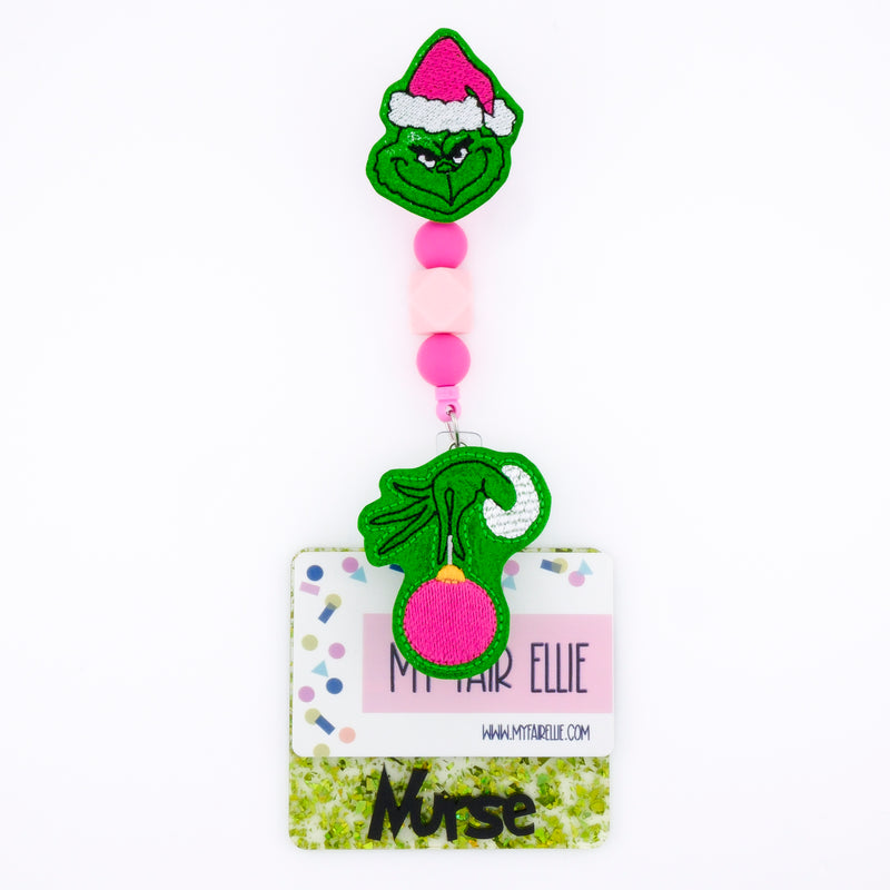Pink Hat Mean One // Hand Holding Ornament // Christmas