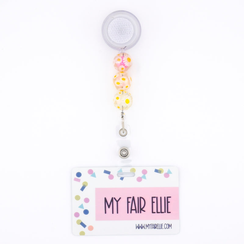 Pink Ombre Clear Daisy Bead Reel ONLY! // White Badge Reel Base